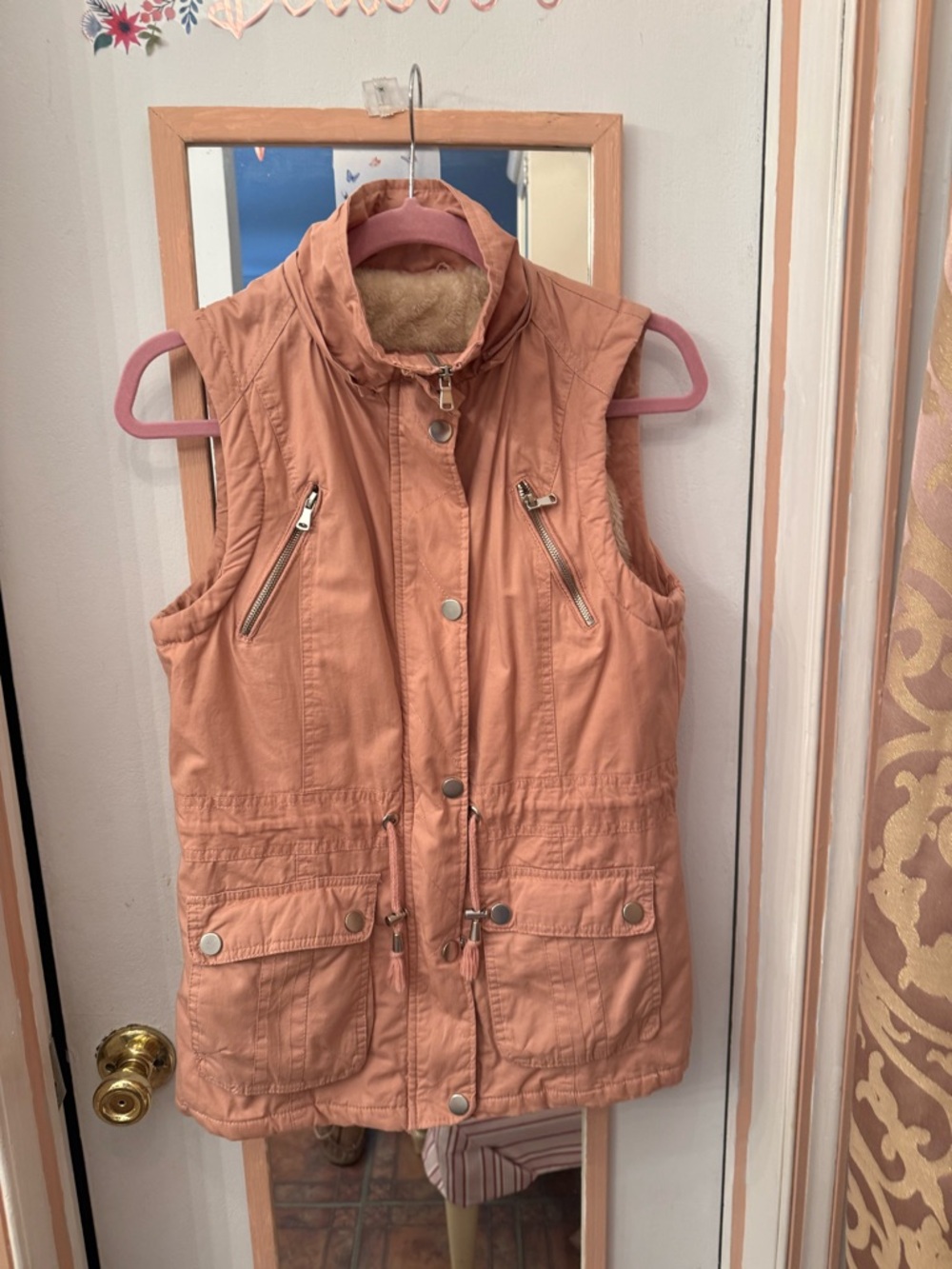Pink  Sleeveless Utility Vest with Zip Pockets
